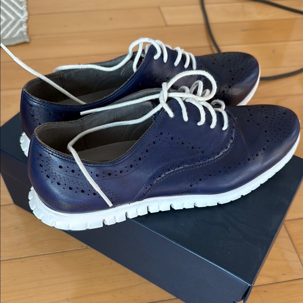 ZeroGrand Blue Leather Oxford Shoes - Picture 3 of 4